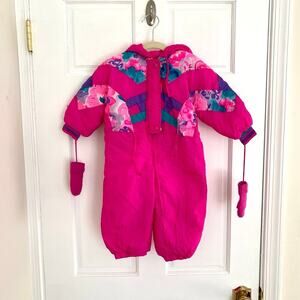 Tidykins Vintage 80s Retro Baby Girl Ski Snow Suit Bunting Puffer Coat Pink 12m